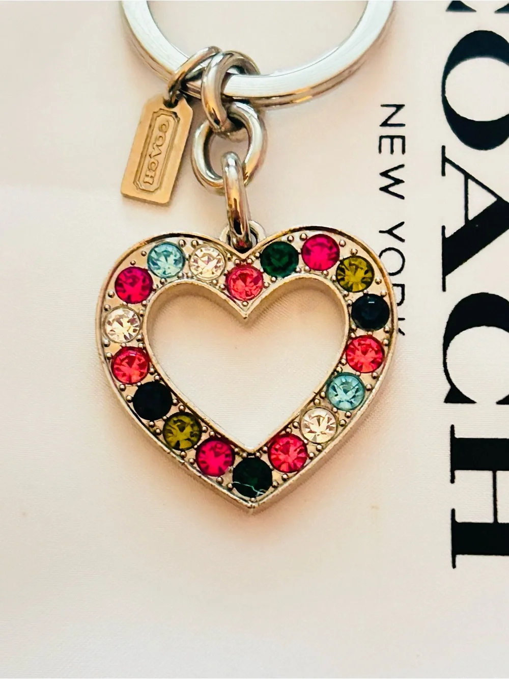 RARE Coach Heart Charm Rainbow Crystals Keychain/ Bag Charm